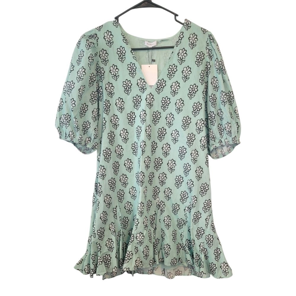 Rhode Saira Eggshell Floral Mint Green Dress Size XS NWT